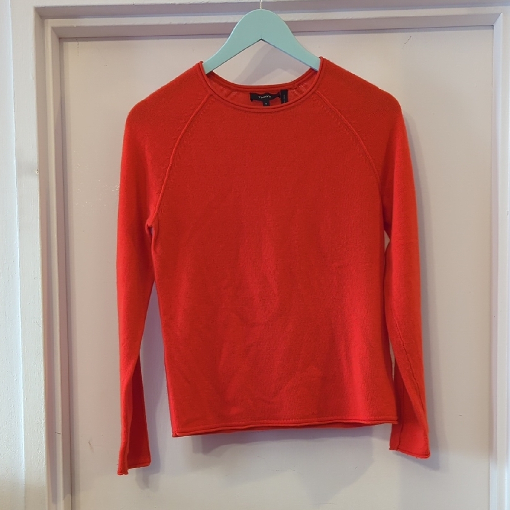 Theory 100% Cashmere Crewneck Sweater S Orange